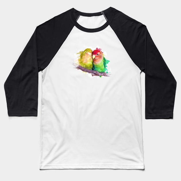 Aquarell Watercolor Splatter Lovebird Parrots Valentines Day Baseball T-Shirt by BirdNerd